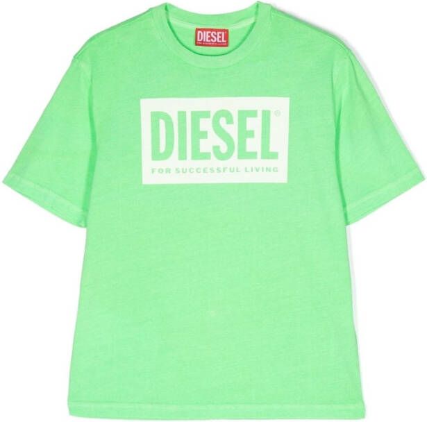 Diesel Kids T-shirt met logoprint Groen