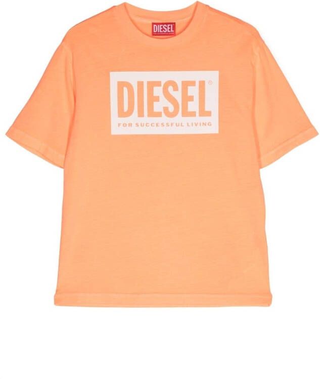Diesel Kids T-shirt met logoprint Oranje