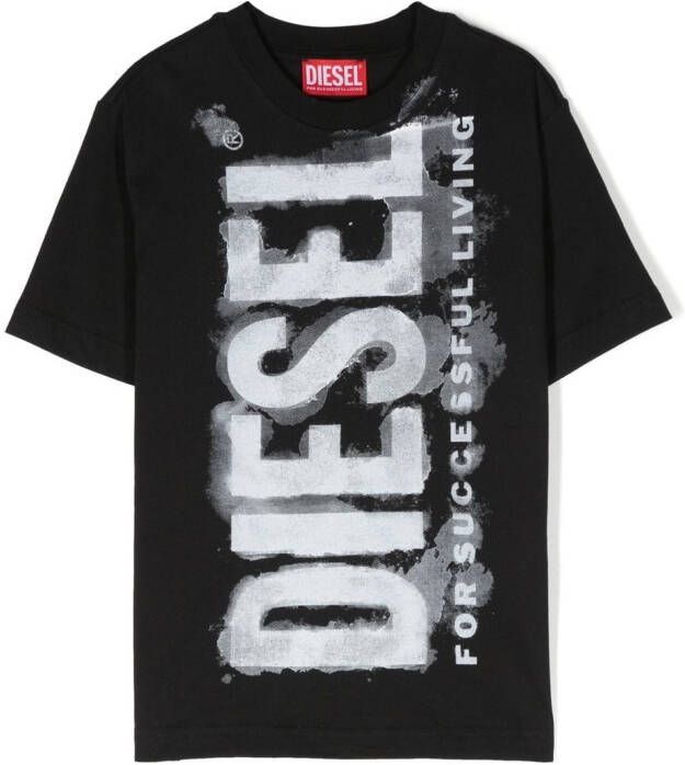 Diesel Kids Tjuste16 Over T-shirt met logoprint Zwart