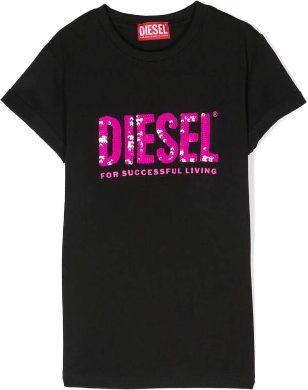 Diesel Kids T-shirt met pailletten Zwart