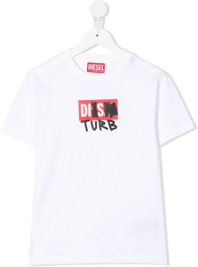 Diesel Kids Tdiegosb10 T-shirt met tekst Wit
