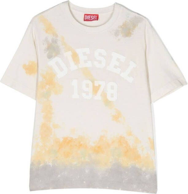 Diesel Kids T-shirt met tie-dye print Beige