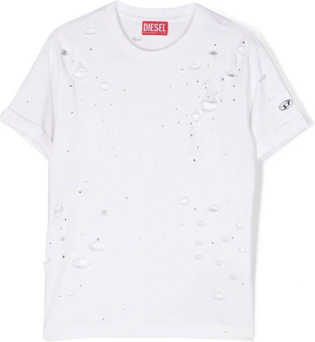 Diesel Kids T-shirt verfraaid met kristallen Wit