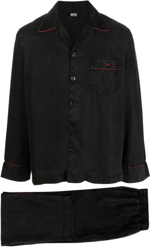 Diesel Lounge top en broek met geborduurd logo Zwart