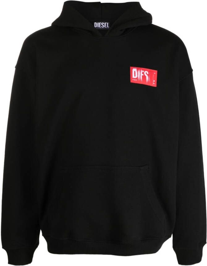 Diesel S-Nlabel hoodie met logoplakkaat Zwart