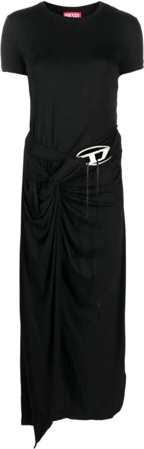 Diesel D-Rowy gedrapeerde midi-jurk met logoplakkaat Zwart