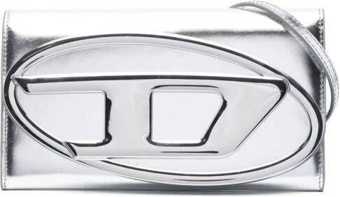 Diesel Cygnus leren crossbodytas met logoplakkaat Zilver