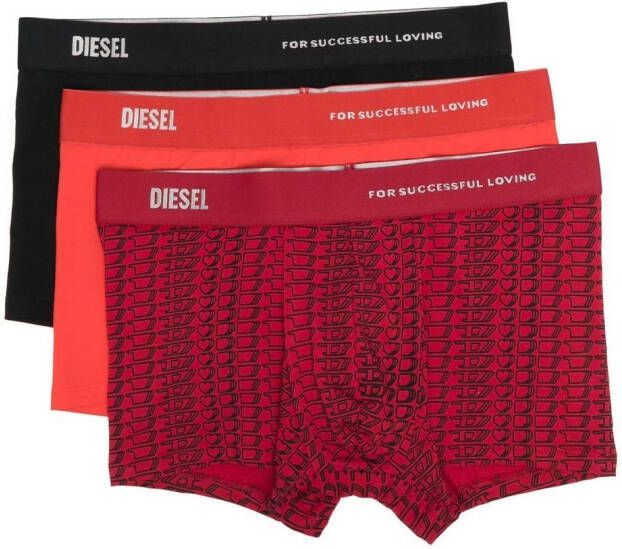 Diesel 3-pack slips met monogramprint Zwart