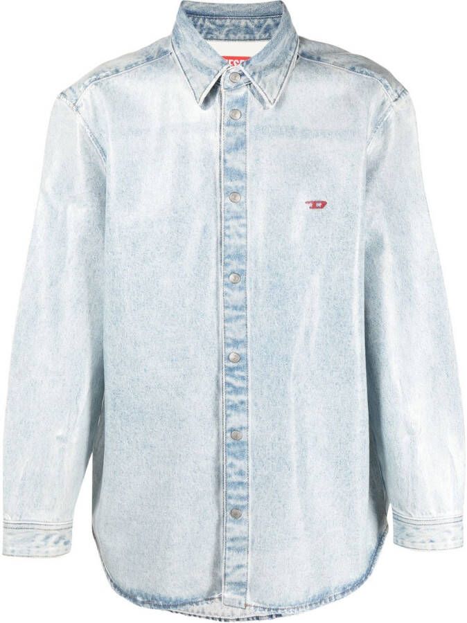 Diesel Overhemd met geborduurd logo Blauw