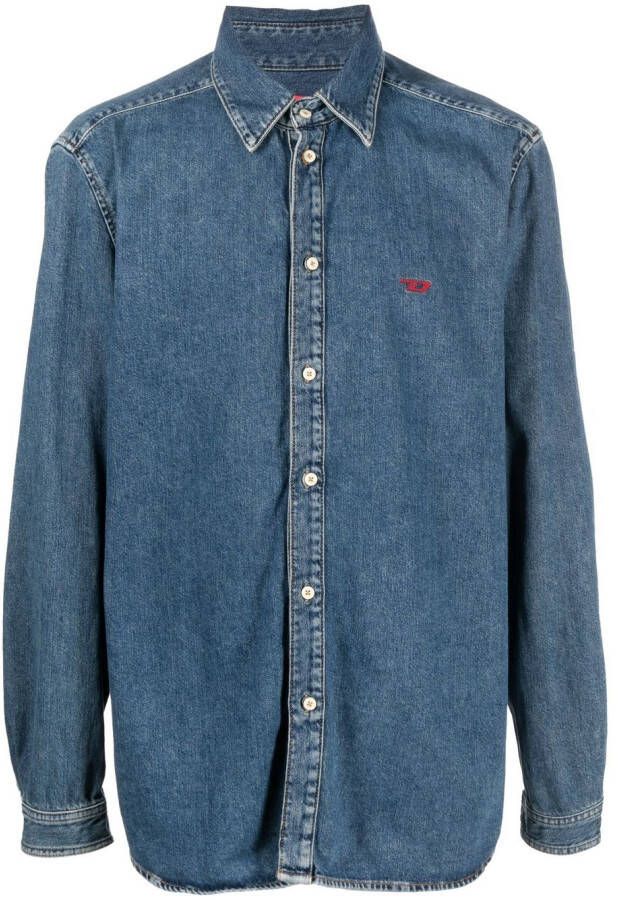 Diesel Overhemd met geborduurd logo Blauw