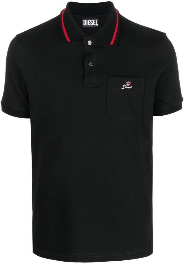 Diesel Poloshirt met geborduurd logo Zwart