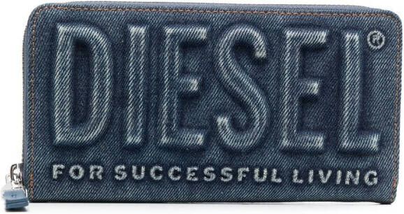 Diesel Portemonnee met logo-reliëf Blauw