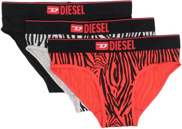 Diesel 3-pack slips met print Zwart