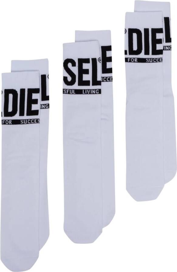 Diesel Drie paar Skm-Ray sokken met logo-jacquard Wit