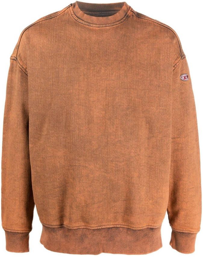 Diesel Trui met acid-wassing en logo-patch Oranje