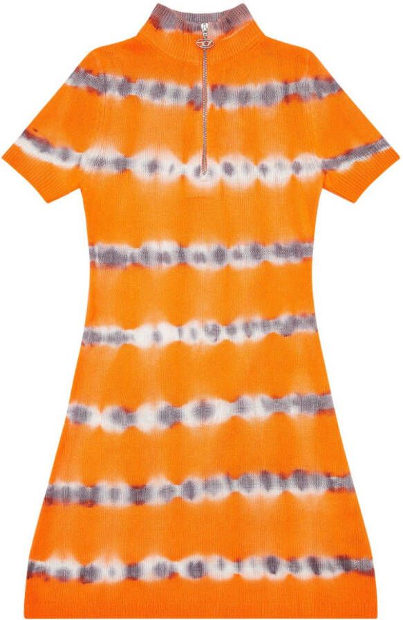Diesel M-Zafora wollen mini-jurk met halve rits en tie-dye print Oranje