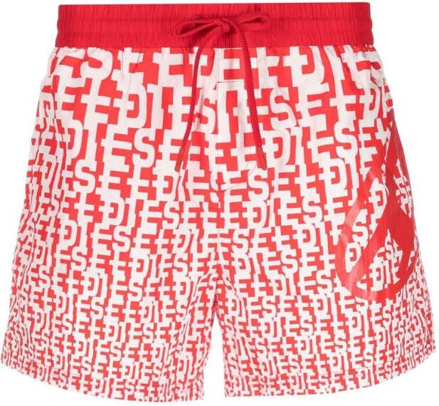 Diesel Zwembroek met logoprint Rood