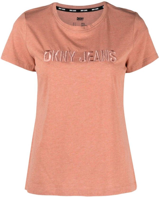 DKNY T-shirt met logo-reliëf Roze