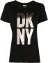 DKNY metallic-finish logo-print jersey T-shirt Zwart - Thumbnail 1