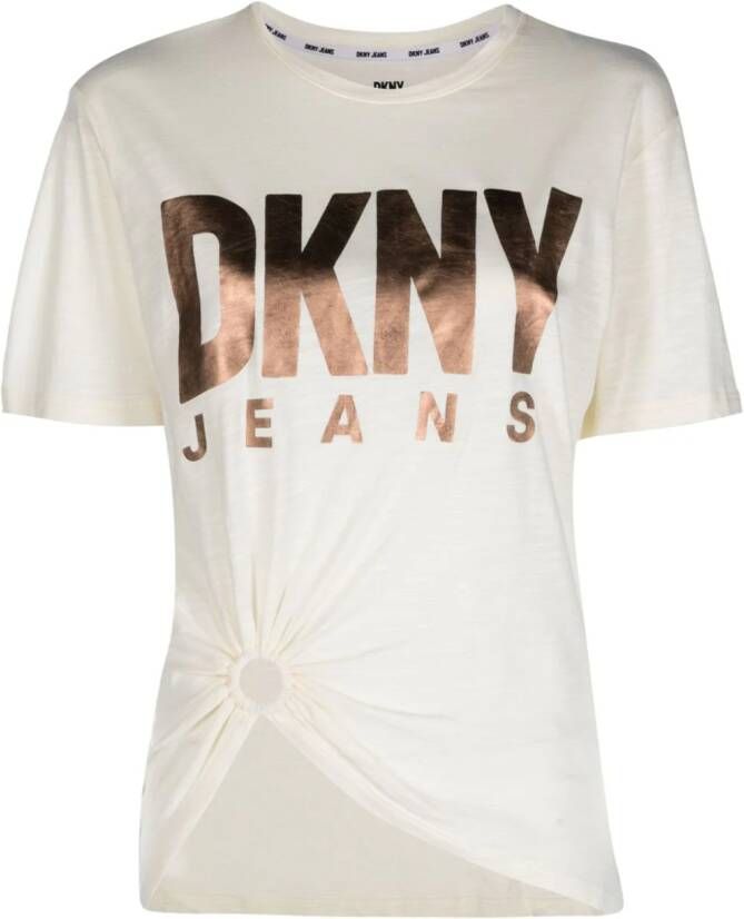 DKNY T-shirt met geknoopt detail Beige