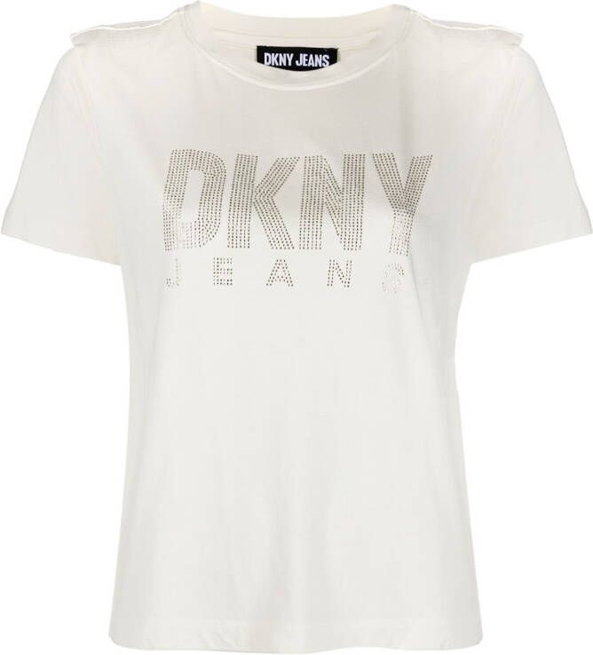 DKNY T-shirt met logo van stras Beige
