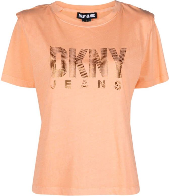DKNY T-shirt met logo van stras Oranje