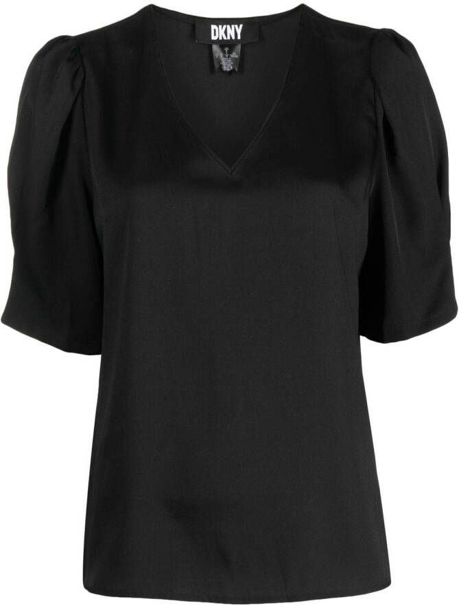 DKNY T-shirt met V-hals Zwart