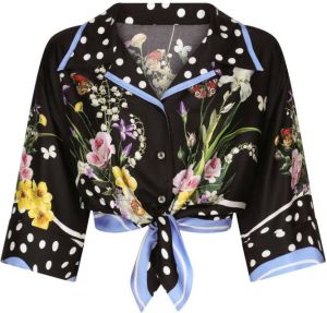 Dolce & Gabbana abstract-print silk cropped shirt Zwart