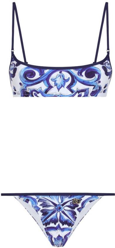 Dolce & Gabbana Bikini met bloemenprint en diepe ronde hals Blauw