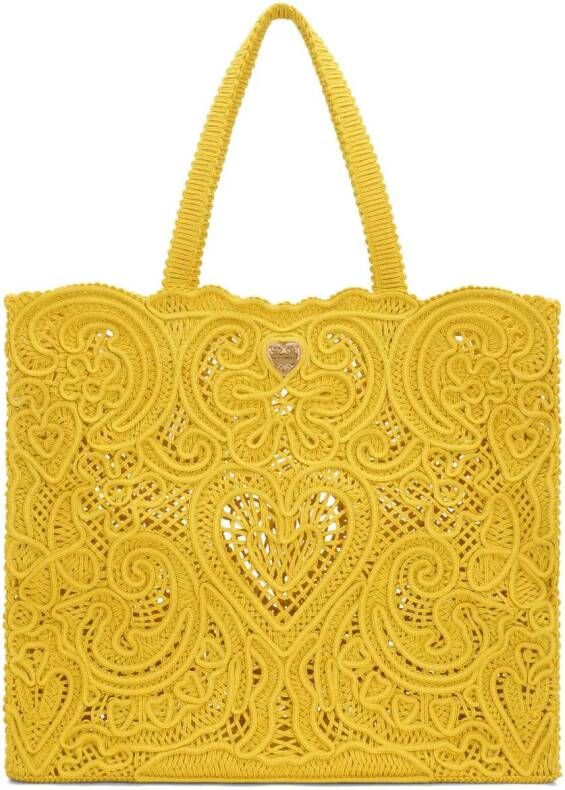Dolce & Gabbana Beatrice shopper met kant Geel