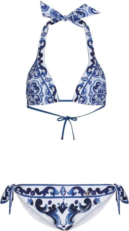 Dolce & Gabbana Triangel bikini met Majolica-print Wit