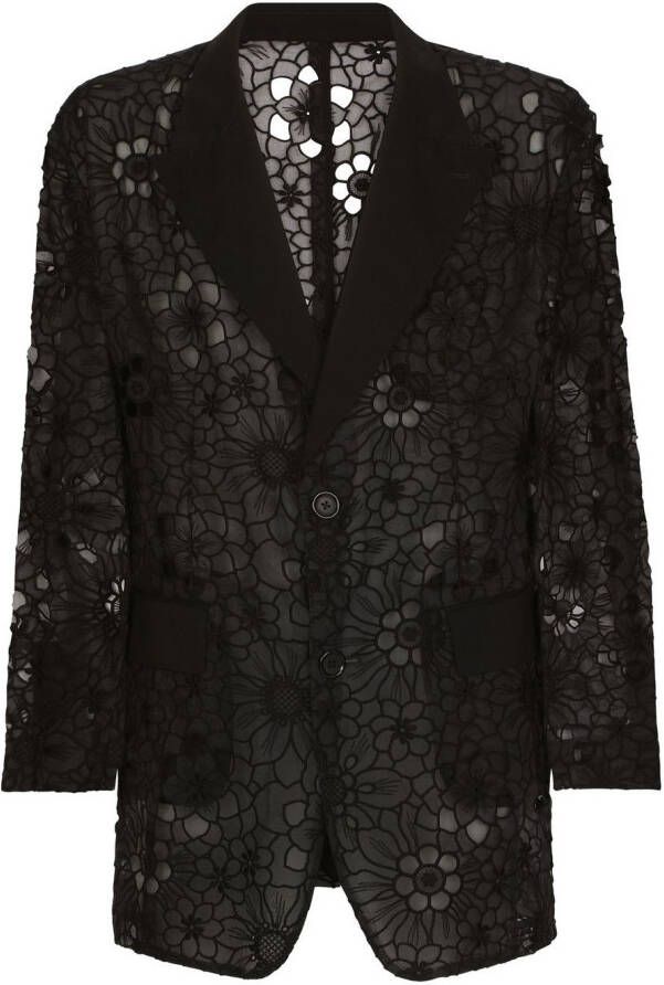 Dolce & Gabbana Broderie anglaise blazer met enkele rij knopen Zwart