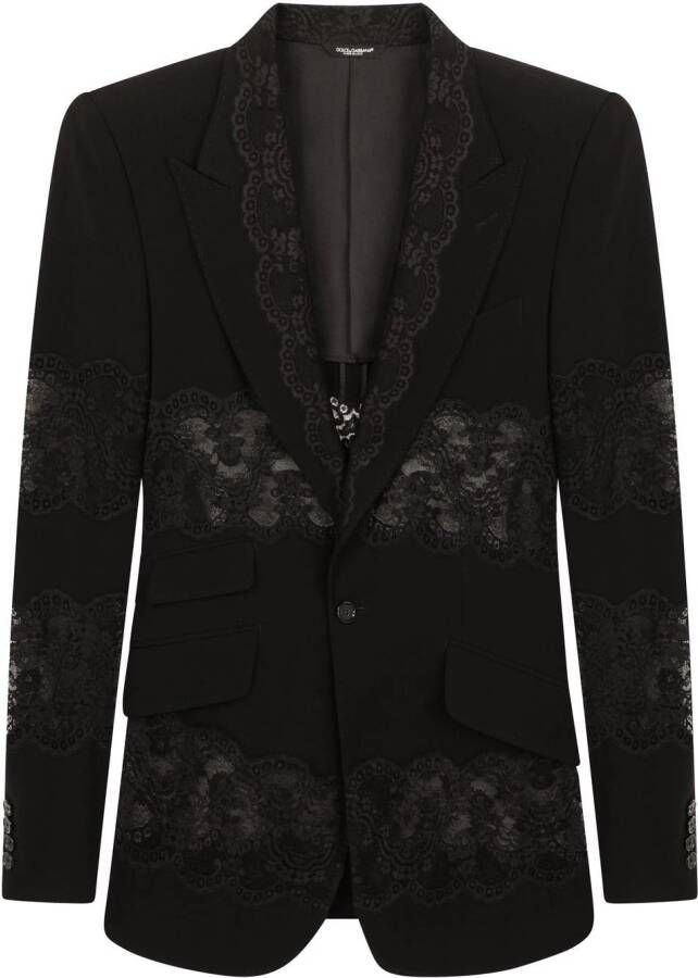 Dolce & Gabbana Blazer met enkele rij knopen en kanten vlak Zwart