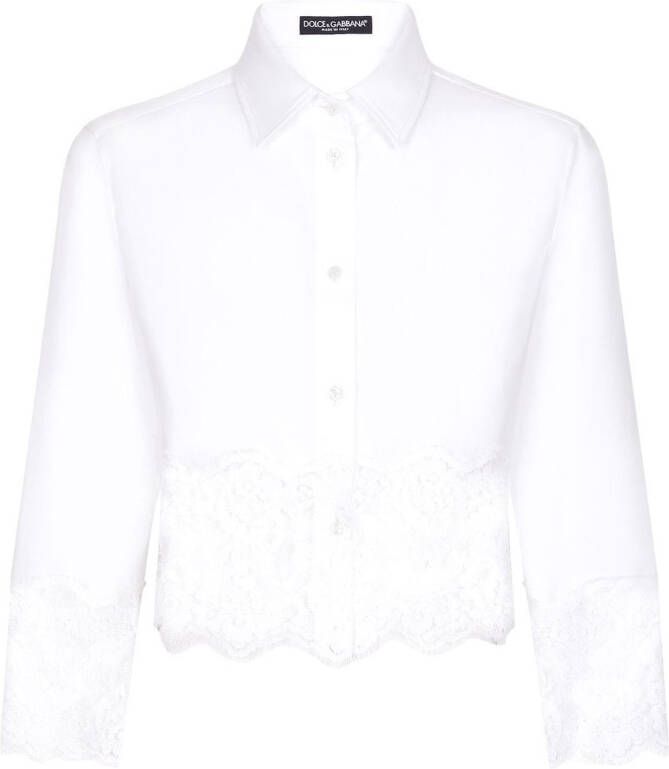 Dolce & Gabbana Cropped popeline blouse met kanten vlakken Wit