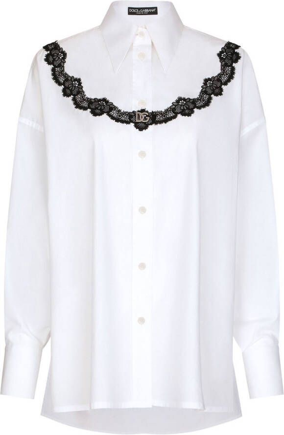 Dolce & Gabbana Popeline blouse met kanten vlakken Wit