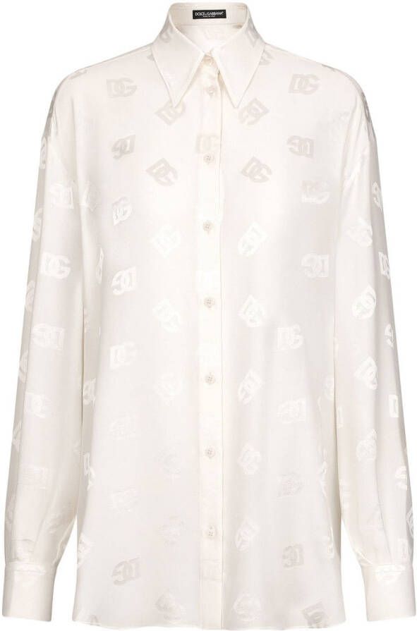 Dolce & Gabbana Zijden overhemd met logo jacquard Wit