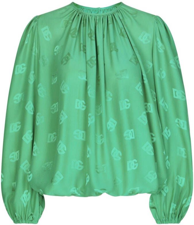 Dolce & Gabbana Zijden blouse met DG-logo Groen