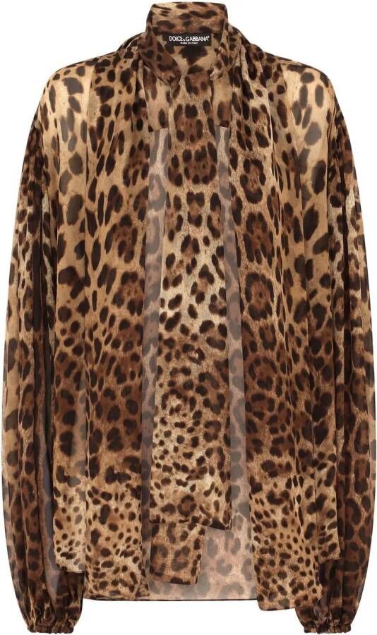 Dolce & Gabbana Chiffon blouse met luipaardprint Bruin