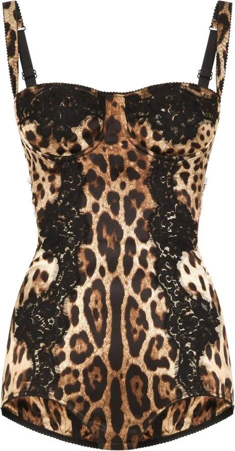 Dolce & Gabbana Zijden body met luipaardprint Bruin