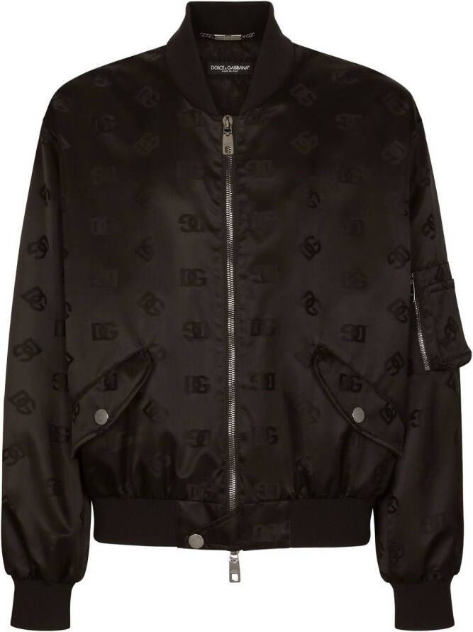 Dolce & Gabbana Satijnen bomberjack met logoprint Zwart