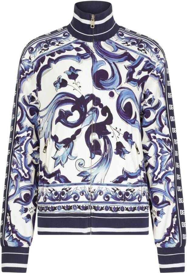 Dolce & Gabbana Sweater met Majolica-print en rits Blauw