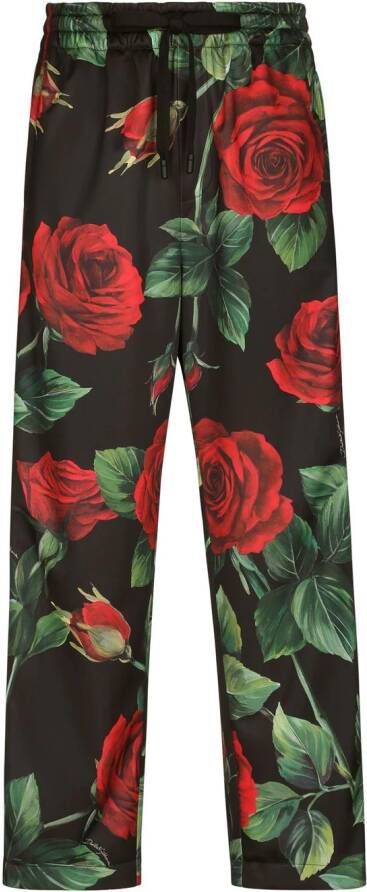 Dolce & Gabbana Broek met bloemenprint Zwart