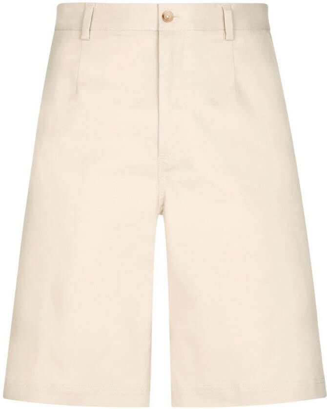 Dolce & Gabbana Shorts van stretch-katoen met logo Beige