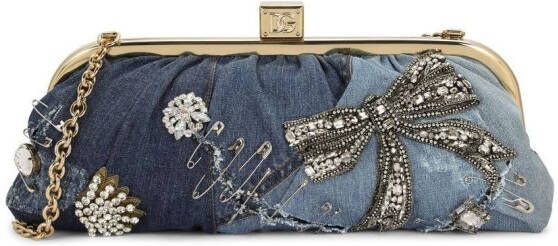 Dolce & Gabbana Maria clutch met denim patchwork Blauw