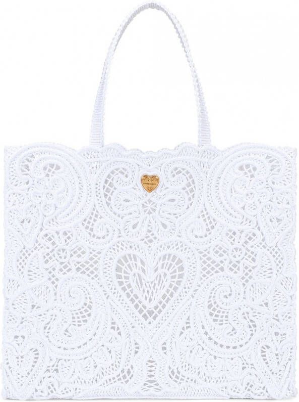 Dolce & Gabbana Grote Beatrice shopper met kant Wit