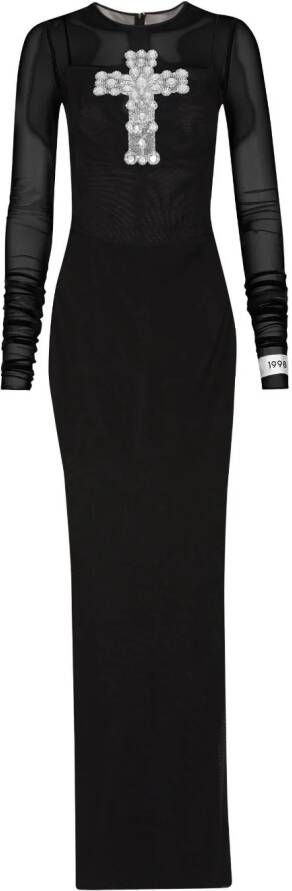Dolce & Gabbana cross-embellished tulle long dress Zwart