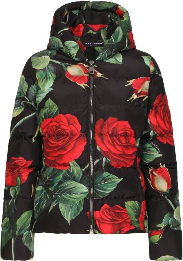 Dolce & Gabbana Donsjack met bloemenprint Zwart