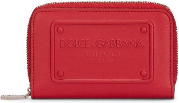 Dolce & Gabbana Leren portemonnee met rits en logo-reliëf Rood