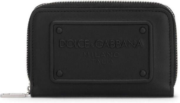 Dolce & Gabbana Leren portemonnee met rits en logo-reliëf Zwart