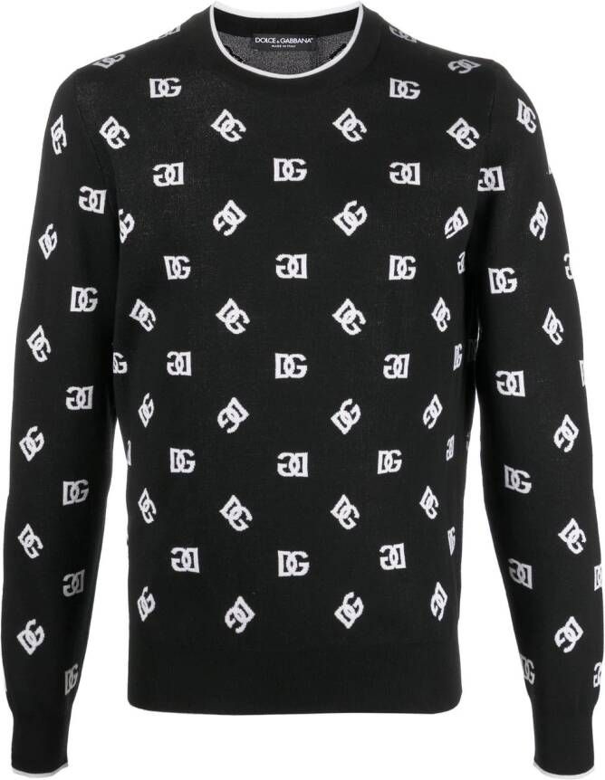 Dolce & Gabbana Trui van wol-zijde met DG-logo jacquard Zwart
